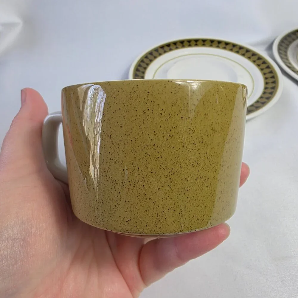 TWO Mikasa Mediterrania Dominique & Avocado Green Cup & Saucer Sets